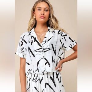 Lulus Artistic Essence Ivory and Black Abstract Print Pajama Set